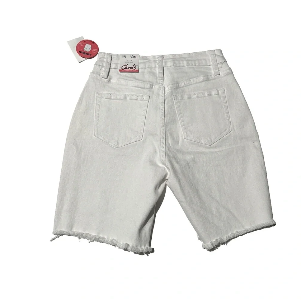 YMI Women's High‎ Rise White Distress Denim Shorts 
